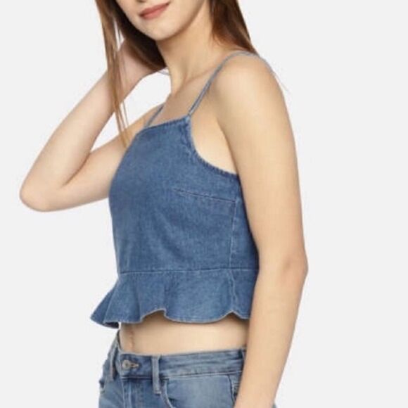 𝅺american Eagle Denim Peplum Crop Top - Picture 1 of 8